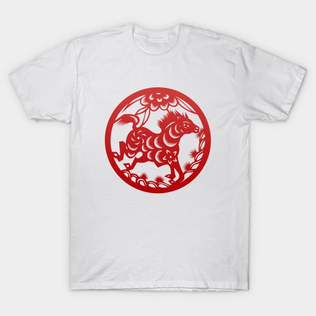 Chinese Zodiac Horse in Red T-Shirt by Takeda_Art